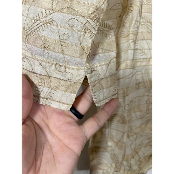 Chicos Design Button Up 1 Medium Tan Beige 100% Silk Embroidered Tunic - Picture 2 of 10